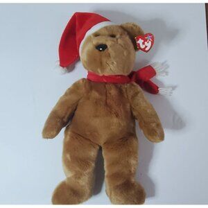 Ty Beanie Babies Teddy Bear Plush With Santa Hat & Scarf Holiday Edition